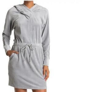 Calvin Klein Velour Surplice Neck Drawstring Dress silver grey S